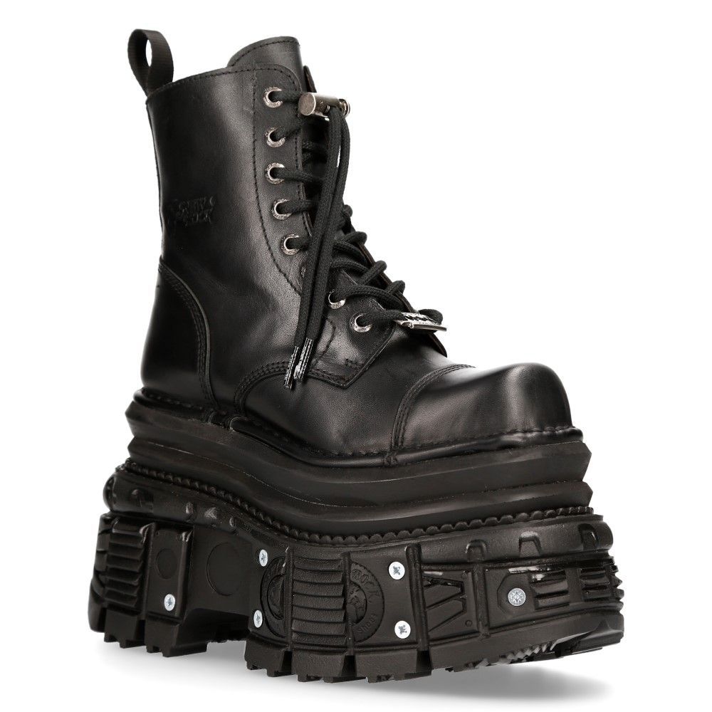 Klobige Plateau-Kampfstiefel aus Leder
