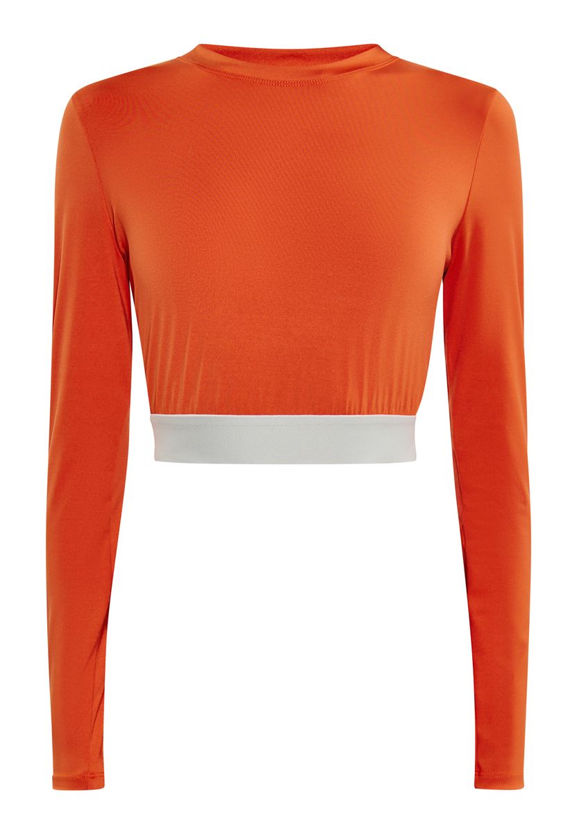 Langärmliges Geripptes Crop Top