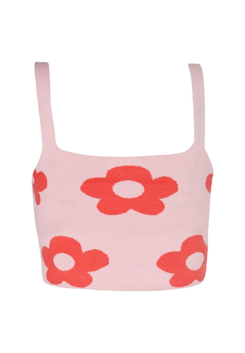 Jacquard-Strick Crop-Top mit Blumenmuster