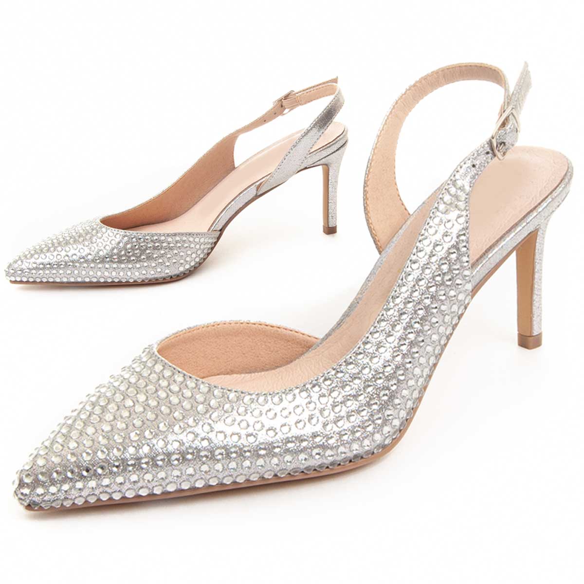 Funkelnde Slingback-Pumps mit Kristallbesatz