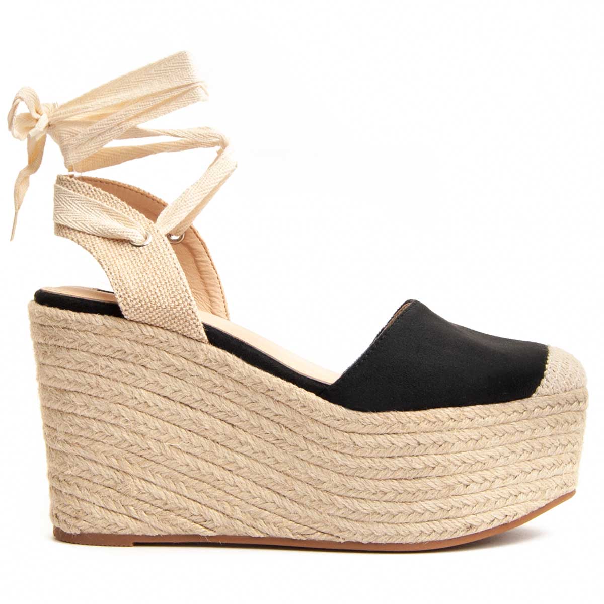 Hohe Plateau-Espadrilles mit Schnürung