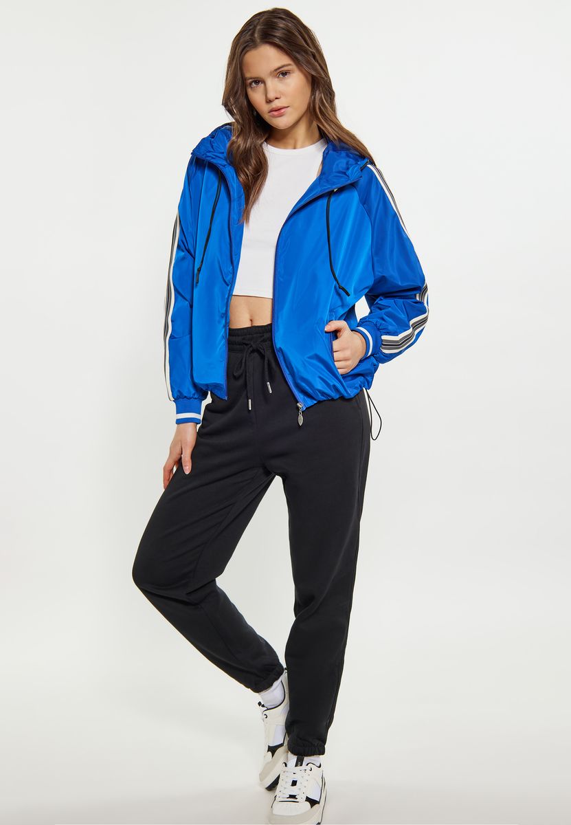Cropped-Blouson mit Kapuze und Reflexstreifen