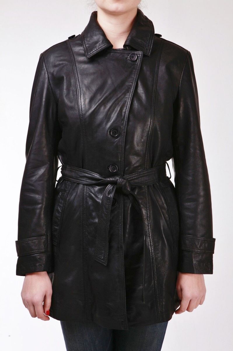Klassischer Leder-Trenchcoat mit Gürtel