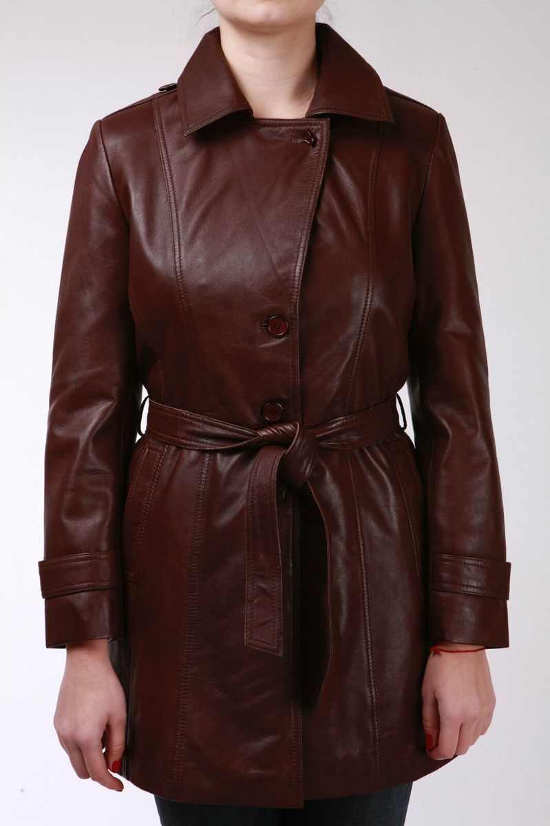 Klassischer Leder-Trenchcoat mit Gürtel