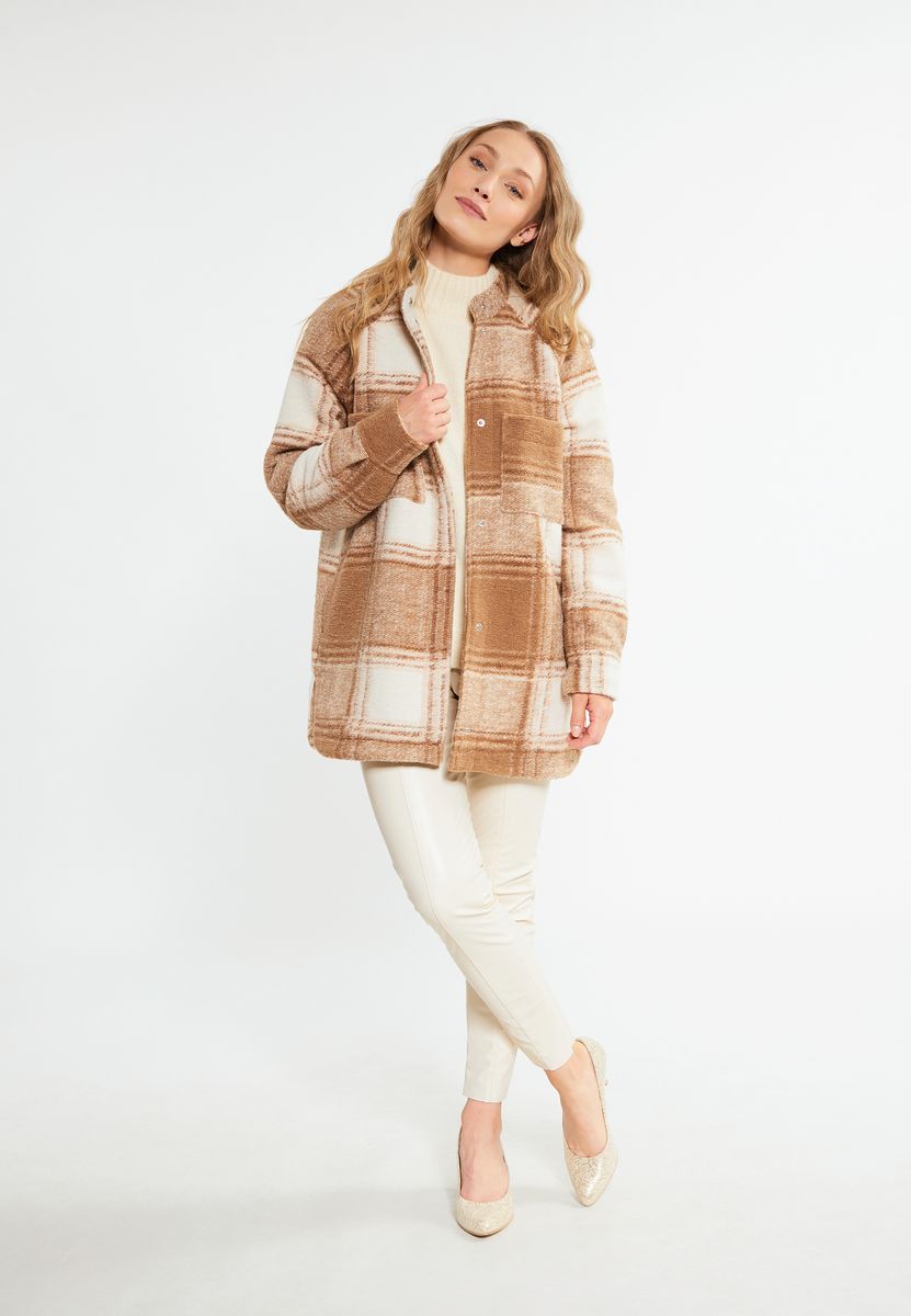 Oversized Karo-Hemdjacke aus Wollmix