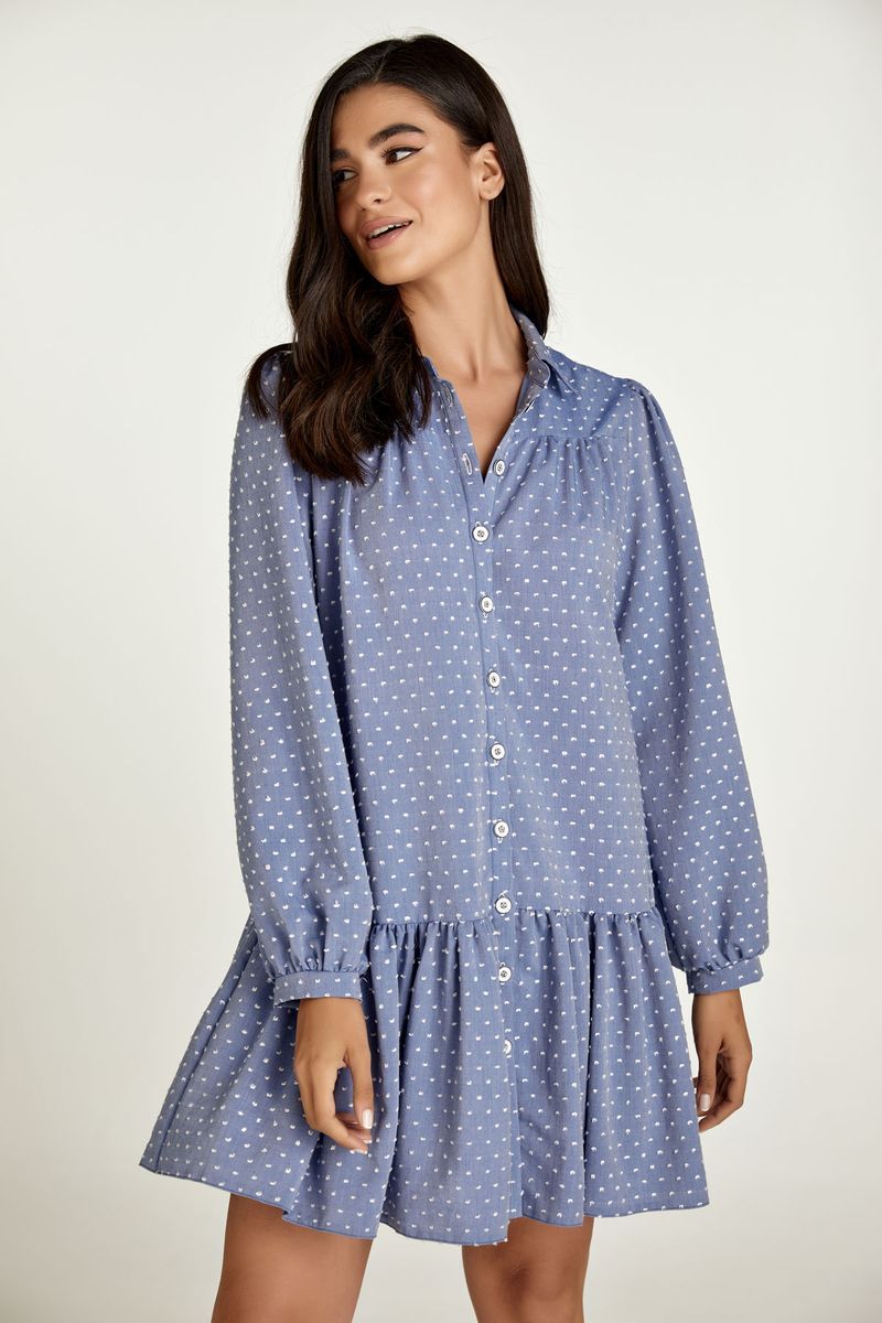 Gestuftes besticktes Minikleid im Denim-Stil