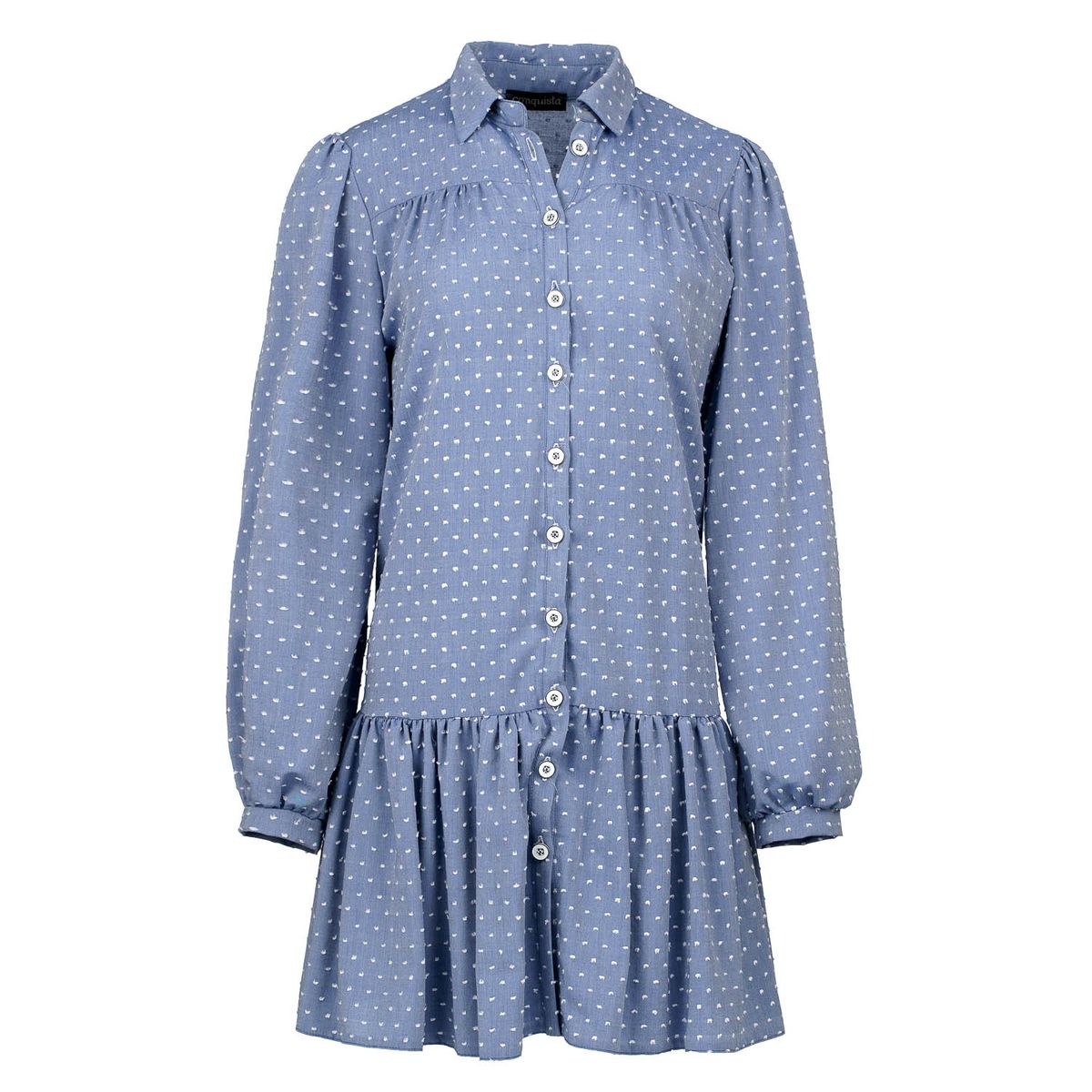 Gestuftes besticktes Minikleid im Denim-Stil
