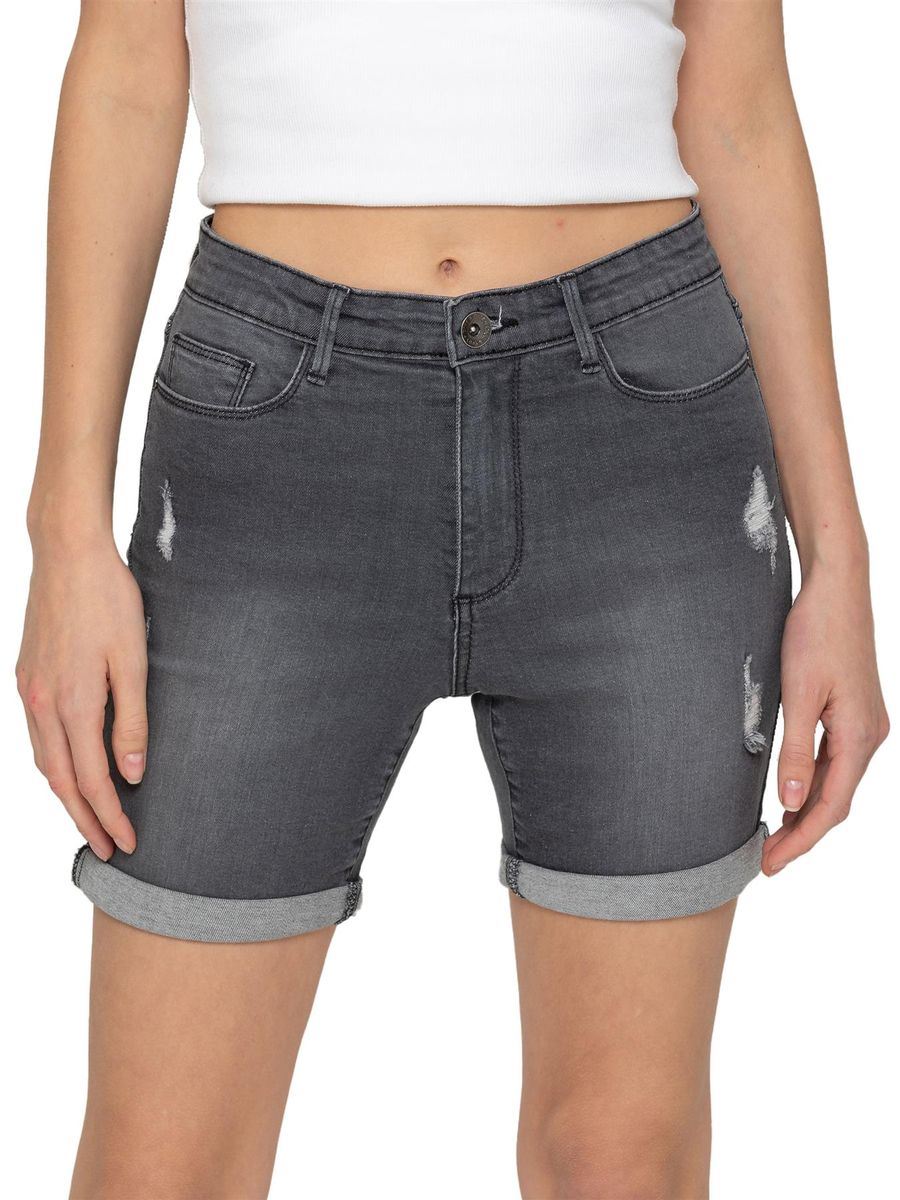 Ripped-Denim-Shorts mit hohem Bund