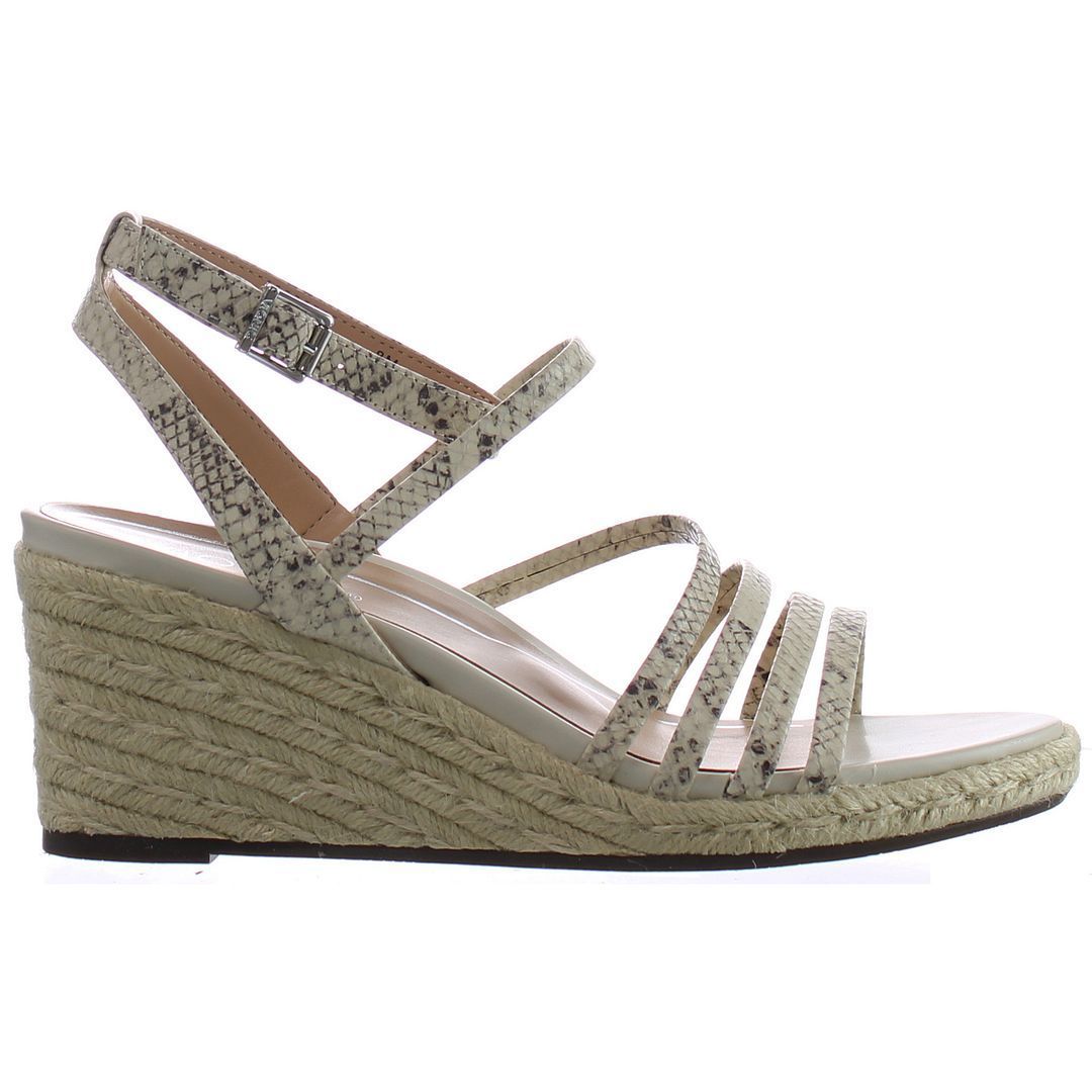 Mehrriemen-Wedge-Sandalen mit Schlangenmuster