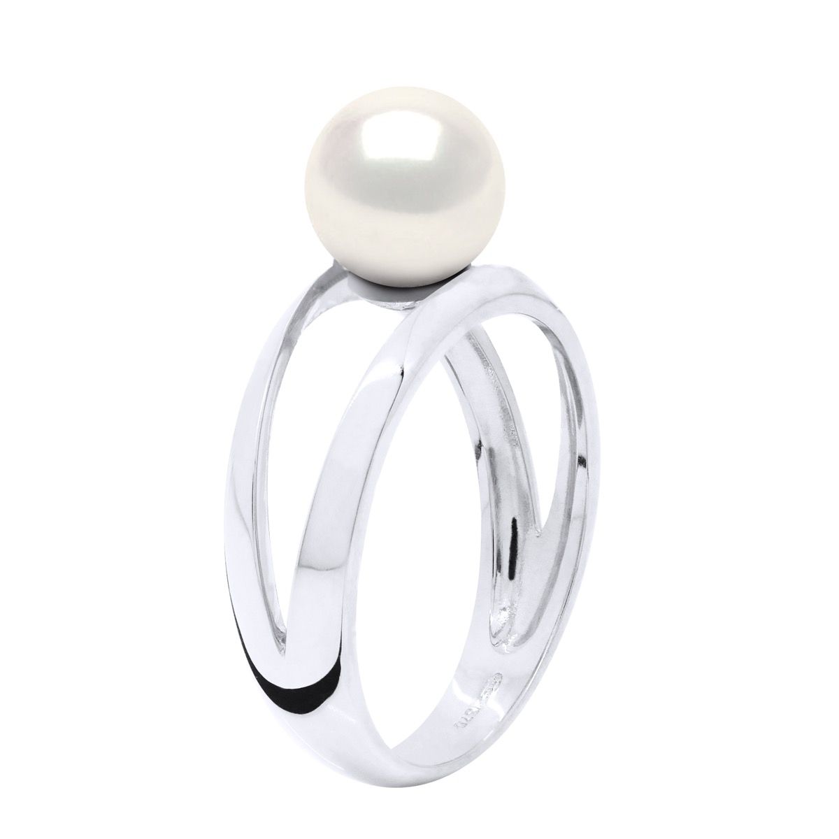 Weißgoldring mit geteilter Ringschiene und Perle