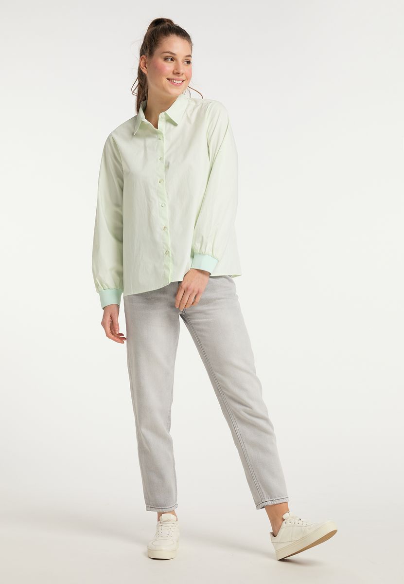 Oversized Baumwollbluse mit Rippbündchen
