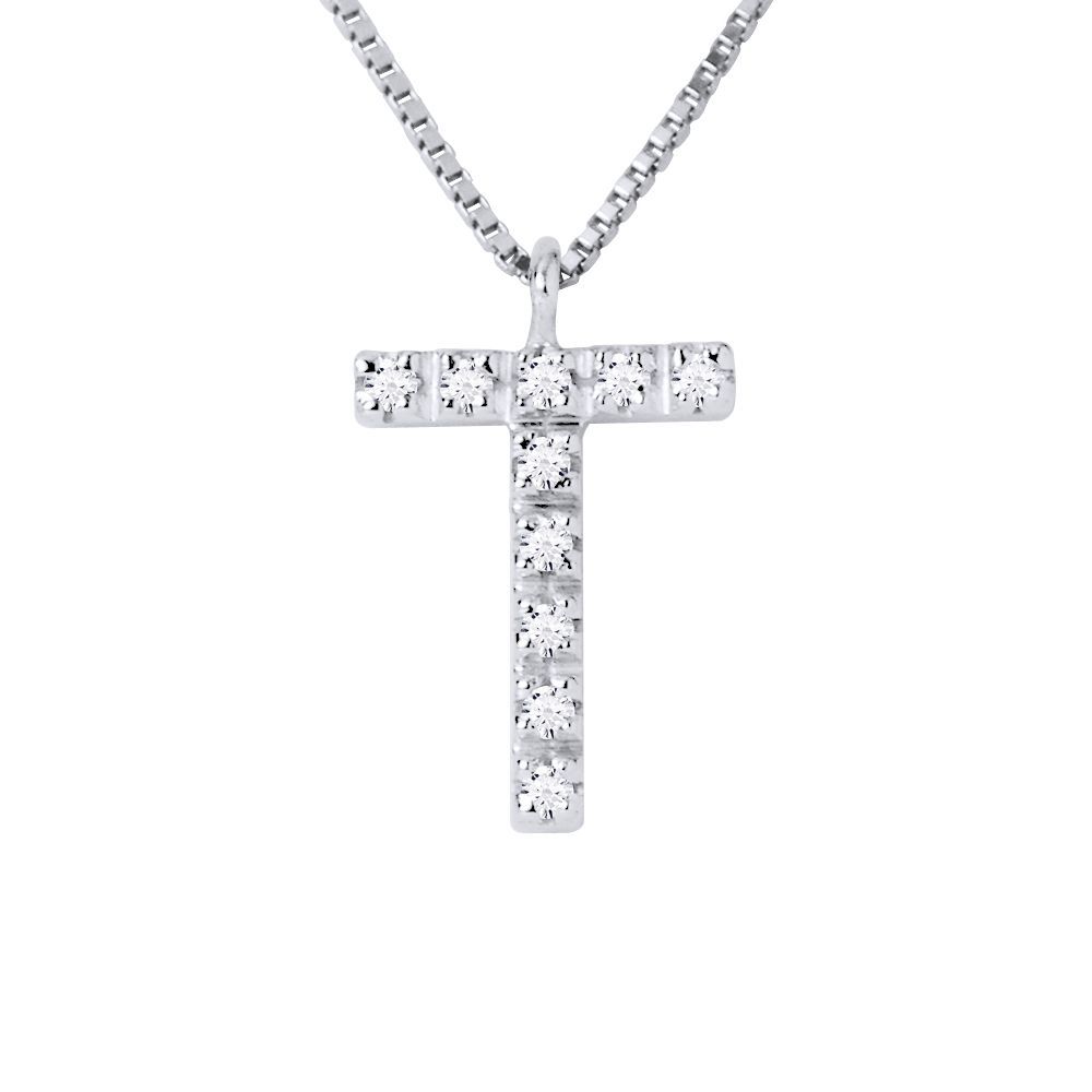 Halskette mit Diamant-Buchstabe T