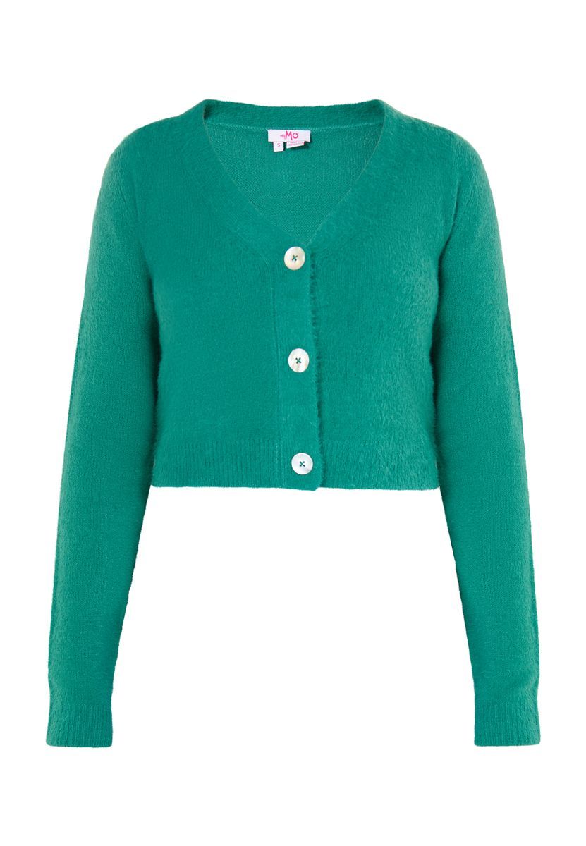 Flauschiger Cropped-Cardigan mit V-Ausschnitt