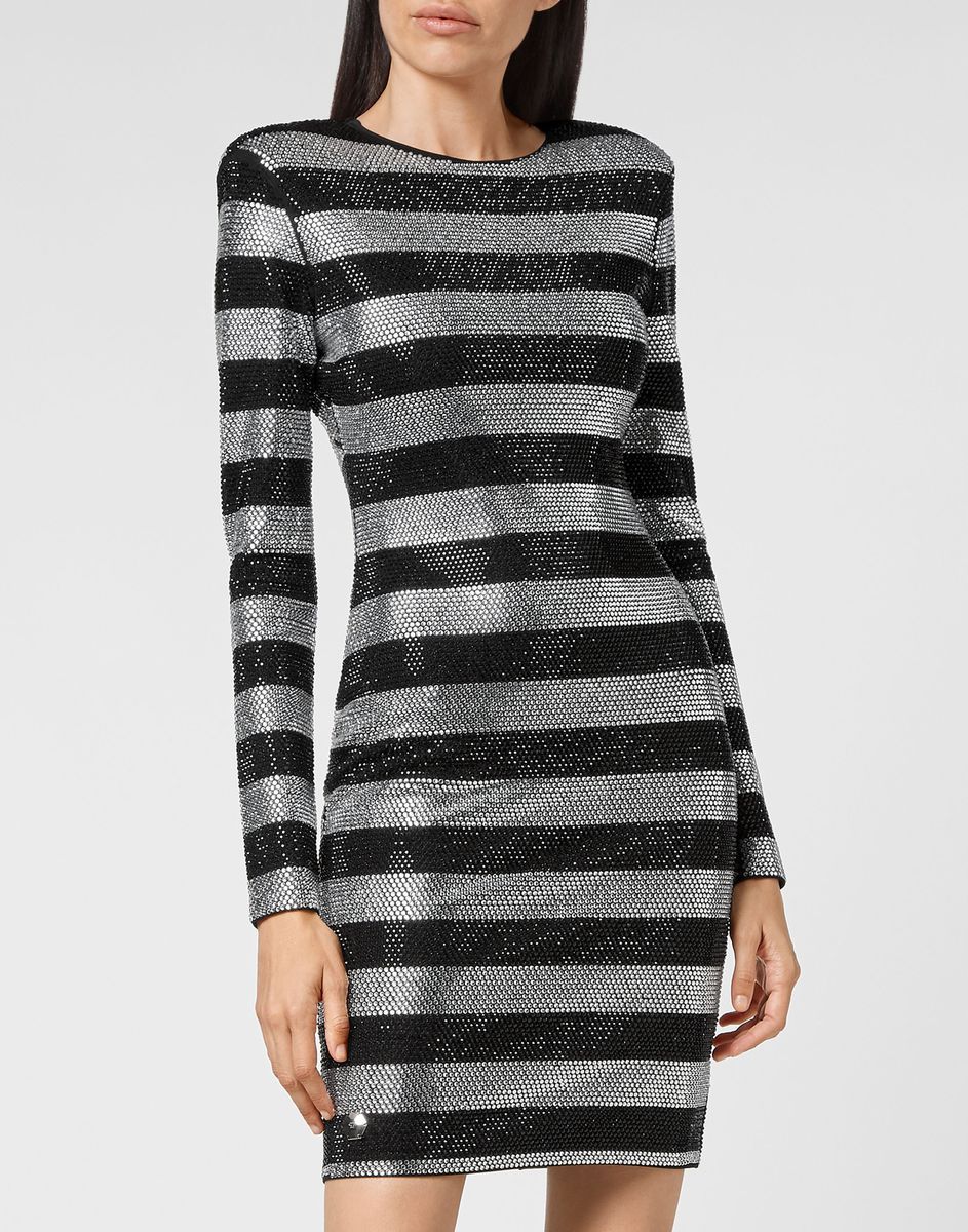 Gestreiftes Minikleid mit Strasssteinen