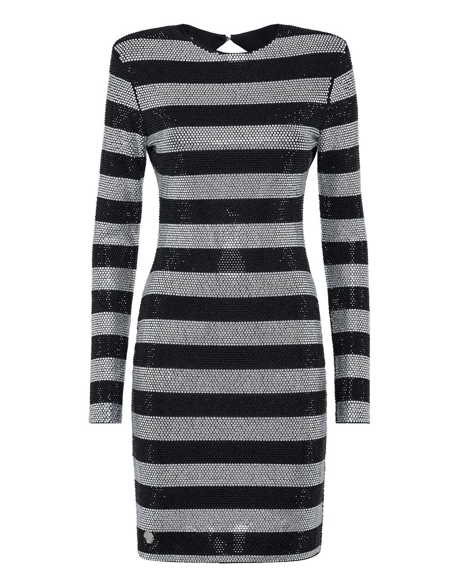 Gestreiftes Minikleid mit Strasssteinen