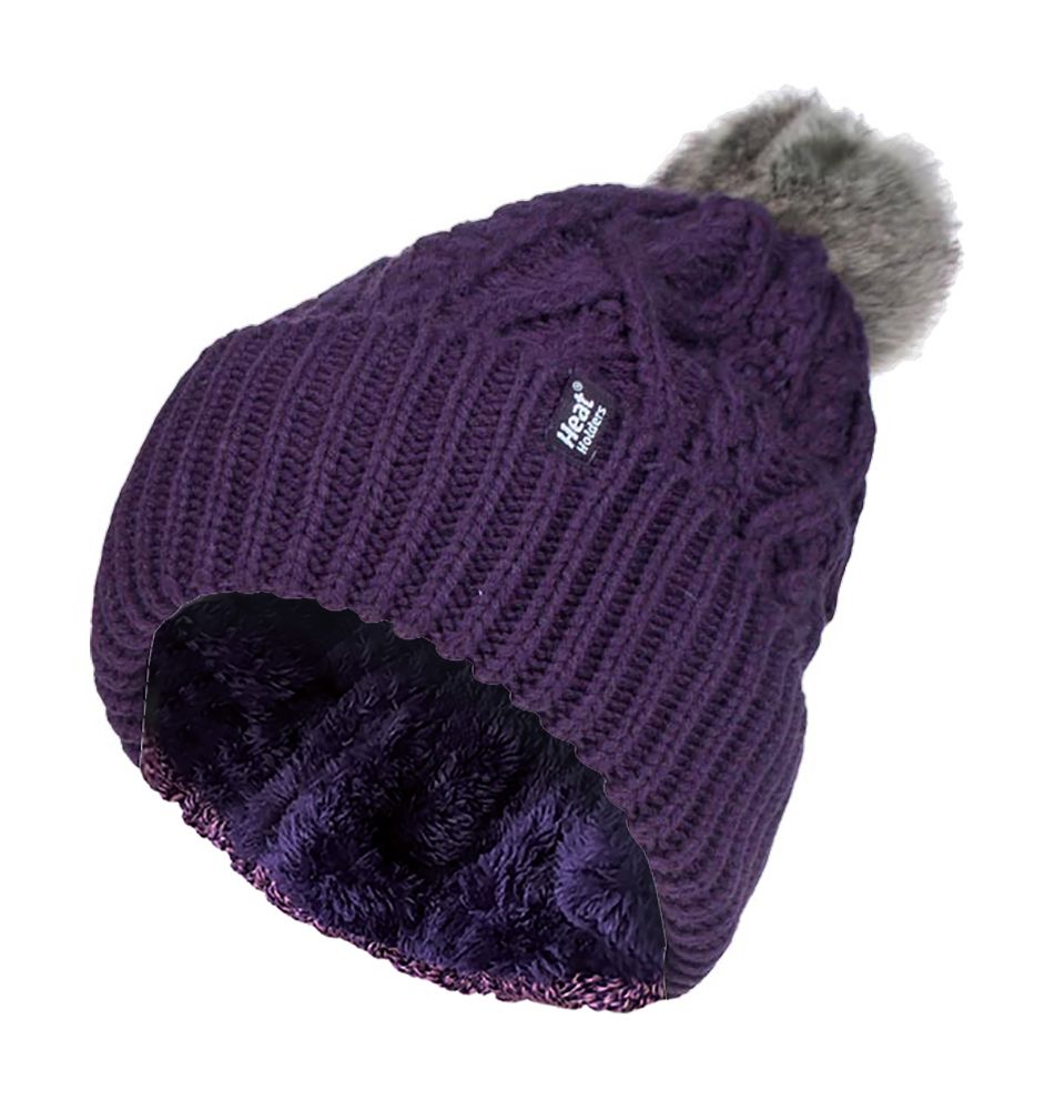 Gerippte Zopfmuster Beanie mit Bommel