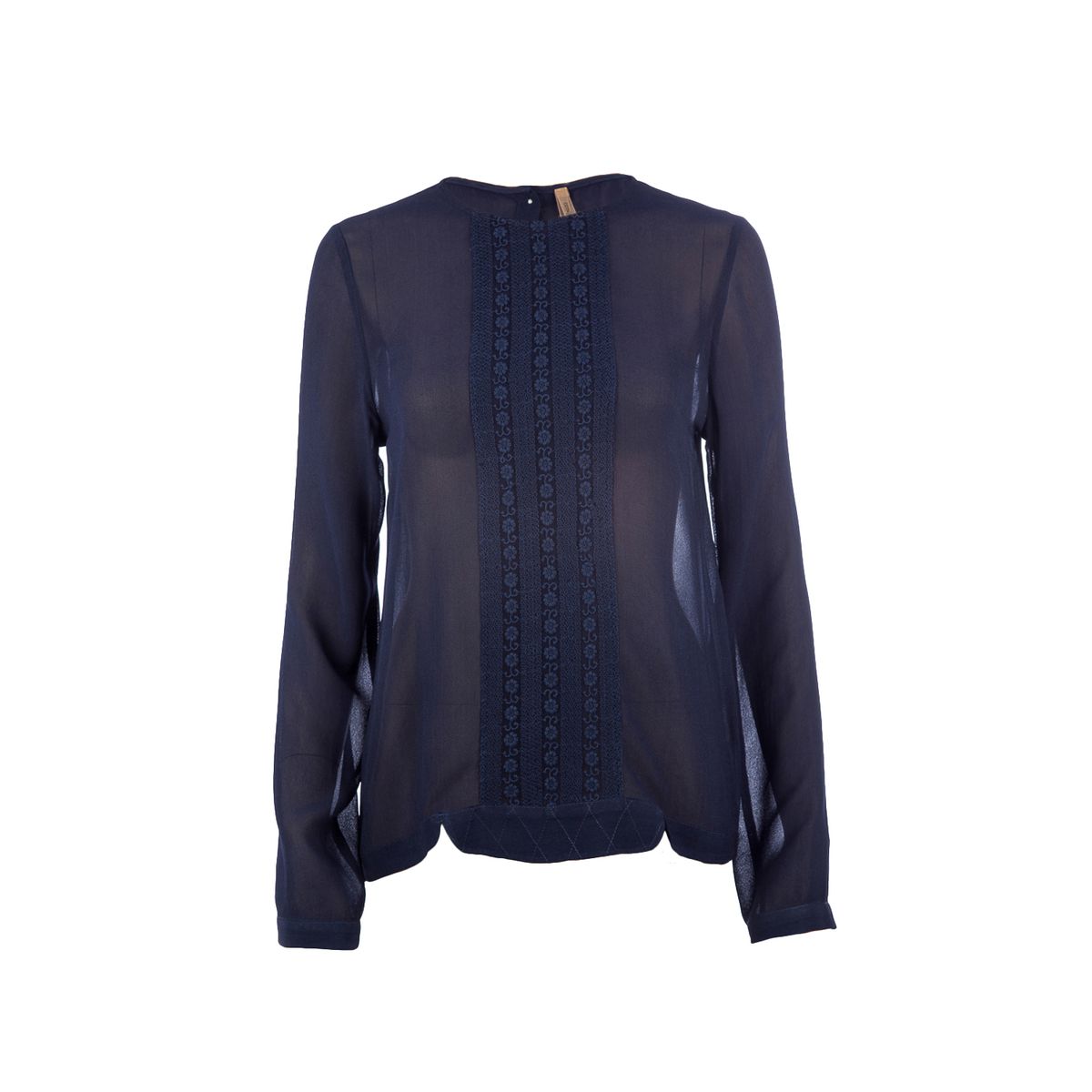 Transparente bestickte marineblaue Bluse