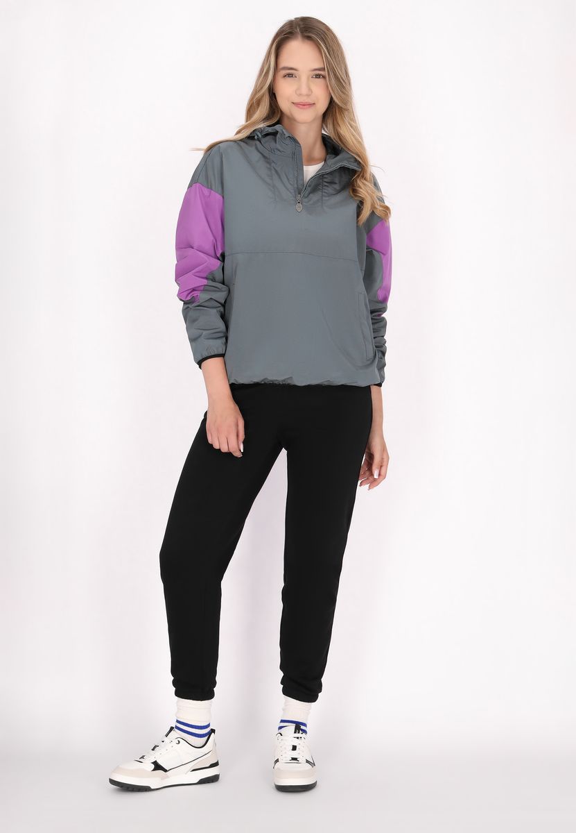 Colorblock Kapuzen-Anorak mit Half-Zip