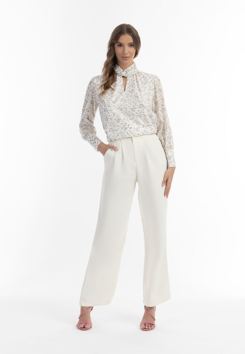 Romantische Blumenbluse mit Goldpunkten