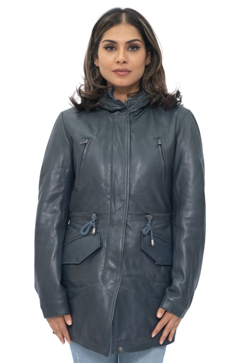 Leder-Parkajacke mit Kapuze