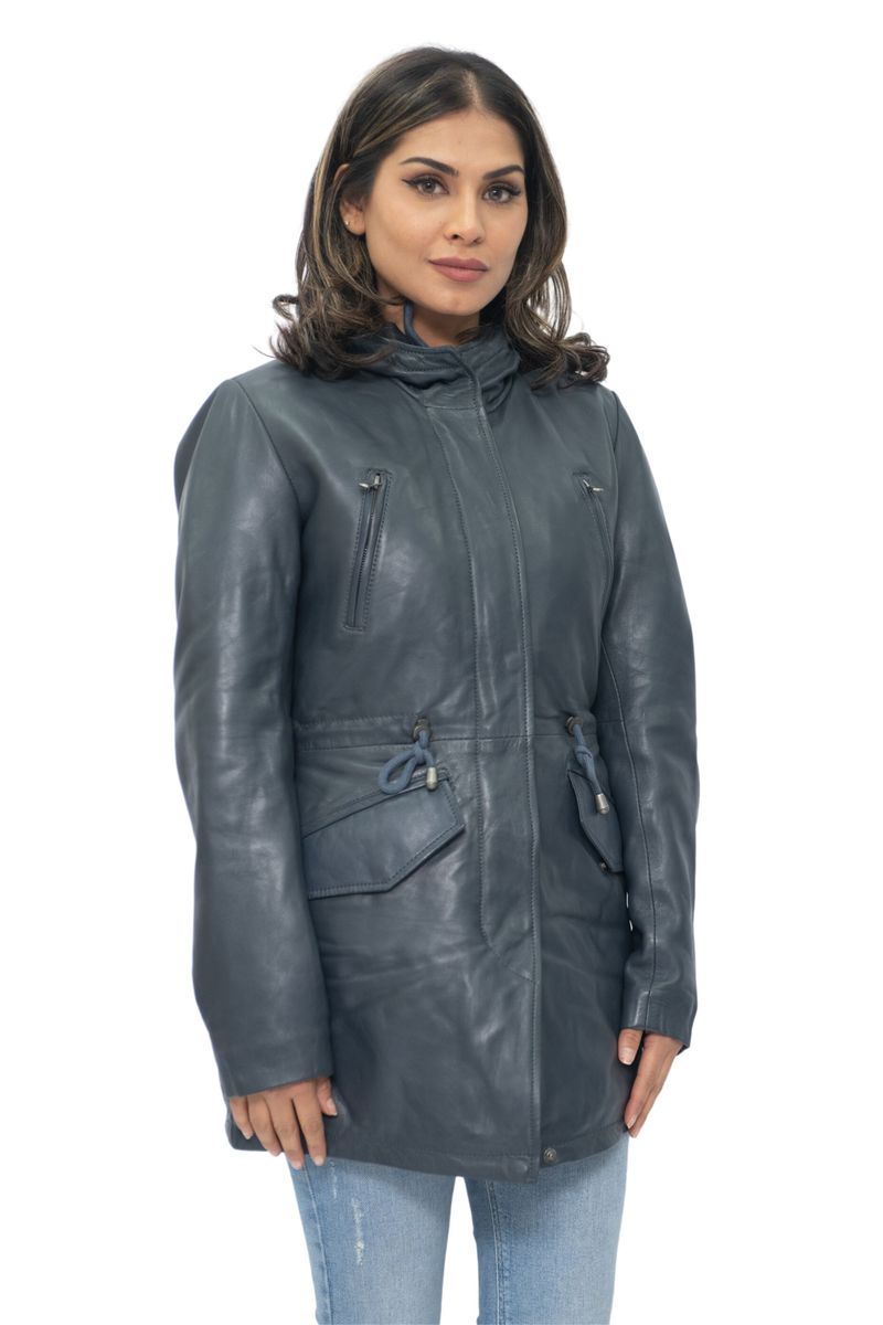 Leder-Parkajacke mit Kapuze