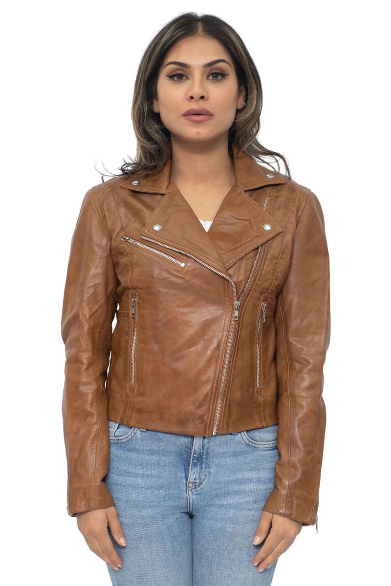 Zeitlose Leder-Bikerjacke mit Reißverschluss
