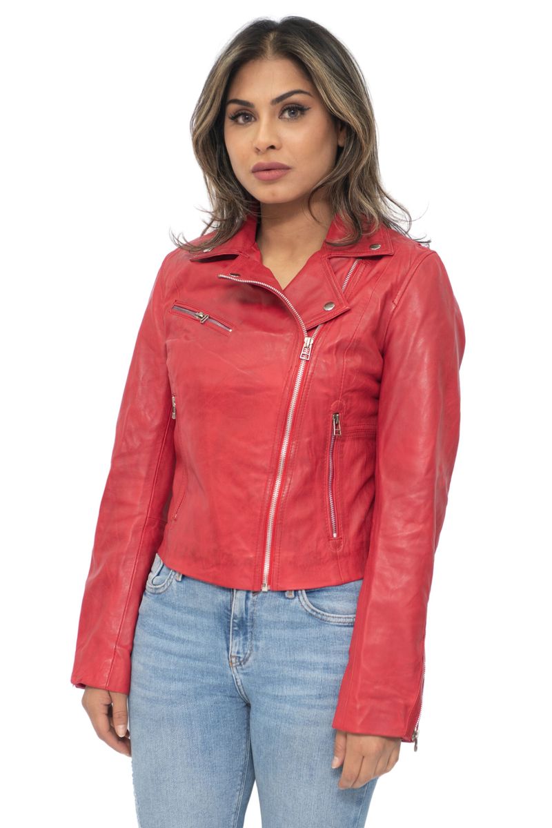 Zeitlose Leder-Bikerjacke mit Reißverschluss