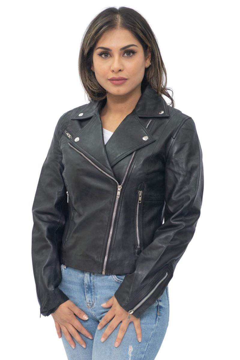 Zeitlose Leder-Bikerjacke mit Reißverschluss