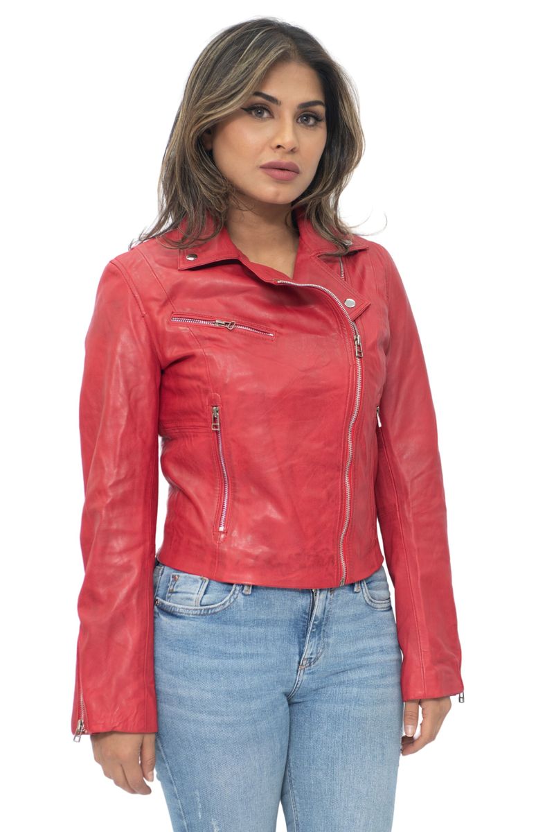 Zeitlose Leder-Bikerjacke mit Reißverschluss