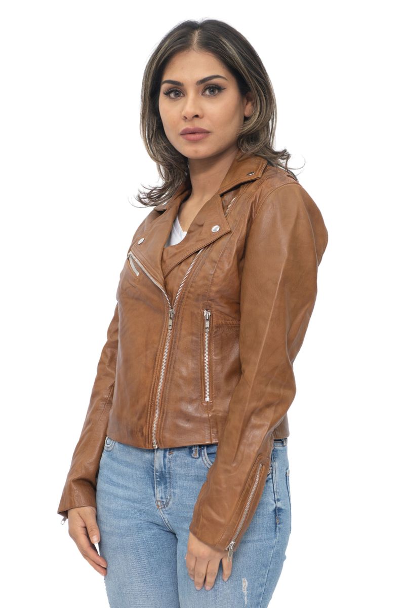 Zeitlose Leder-Bikerjacke mit Reißverschluss