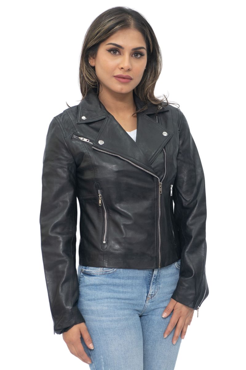 Zeitlose Leder-Bikerjacke mit Reißverschluss