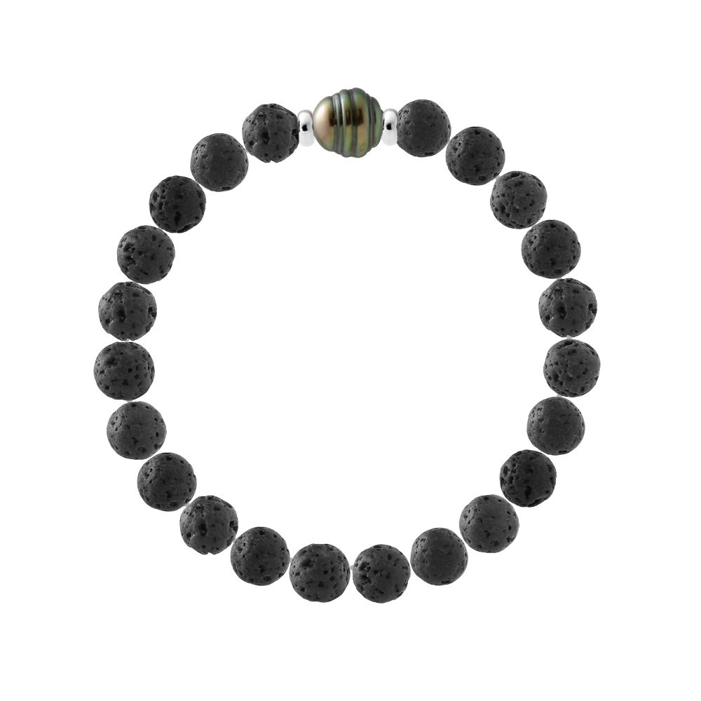 Armband mit Tahiti-Perle und Lavastein