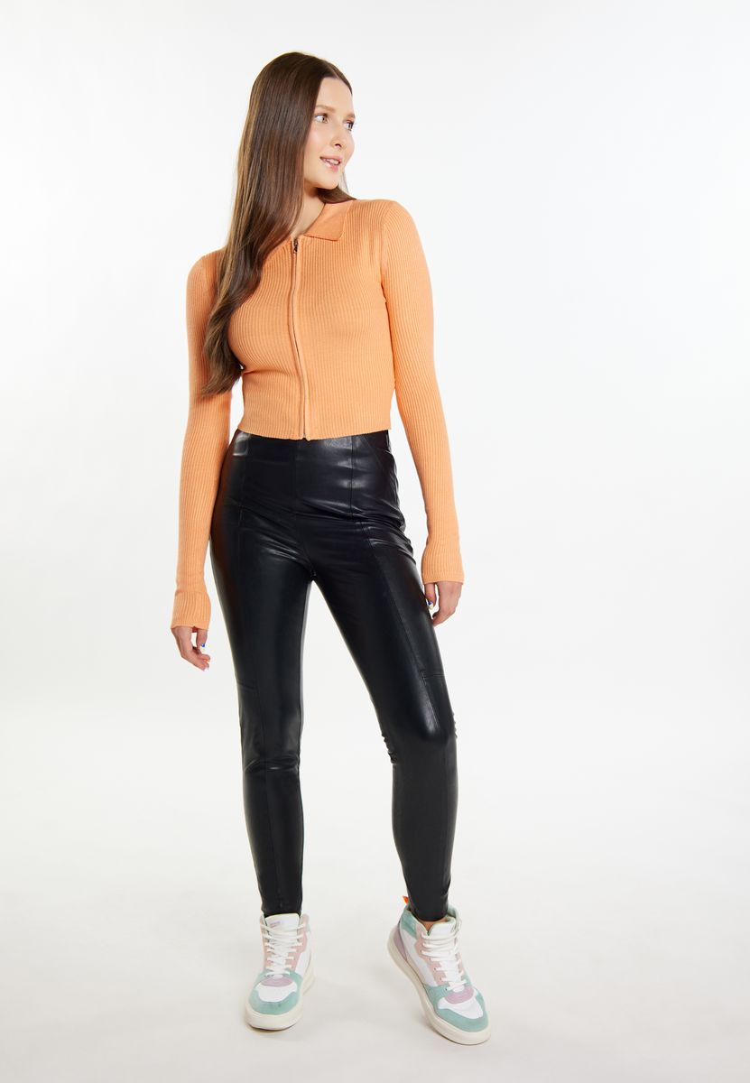 Gerippter Zip-Cardigan mit Kragen