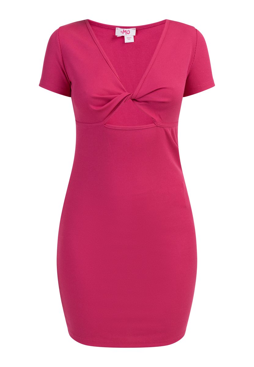 Geripptes Minikleid mit Twist-Detail