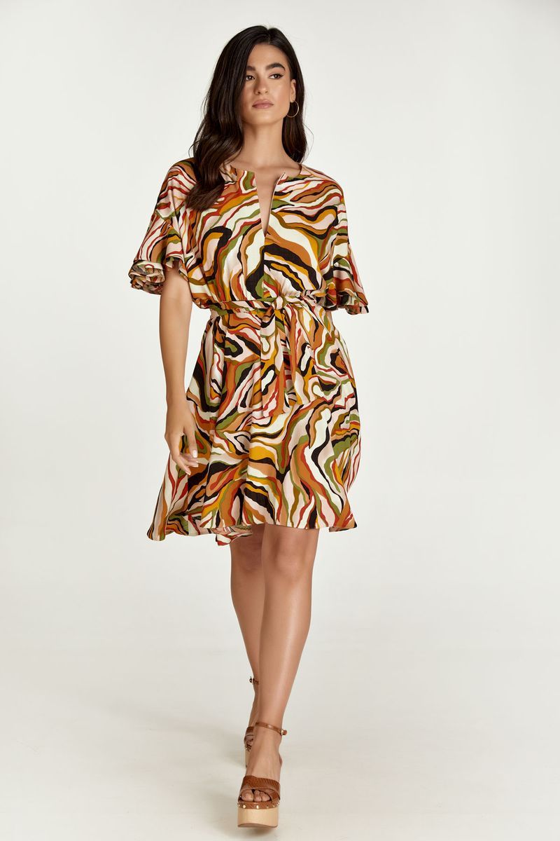 Mini-Leinenkleid mit Wirbeldruck