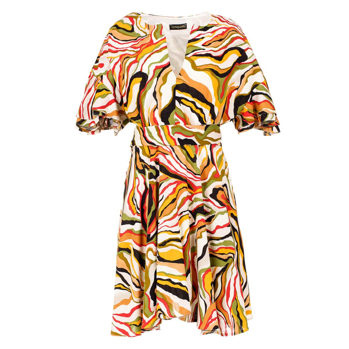 Mini-Leinenkleid mit Wirbeldruck