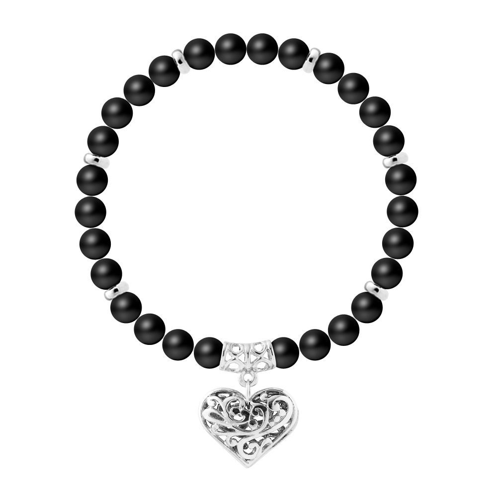 Onyx-Perlenarmband mit Herzanhänger