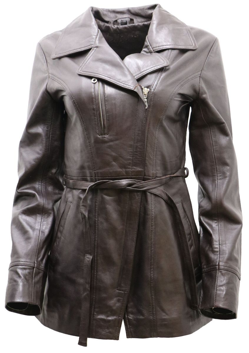 Mittellange Leder-Bikerjacke mit Gürtel