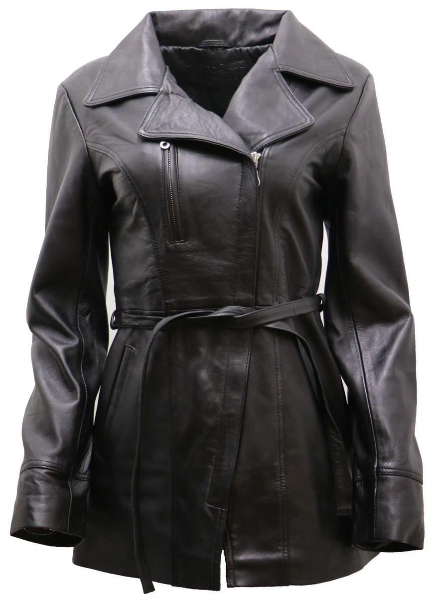 Mittellange Leder-Bikerjacke mit Gürtel