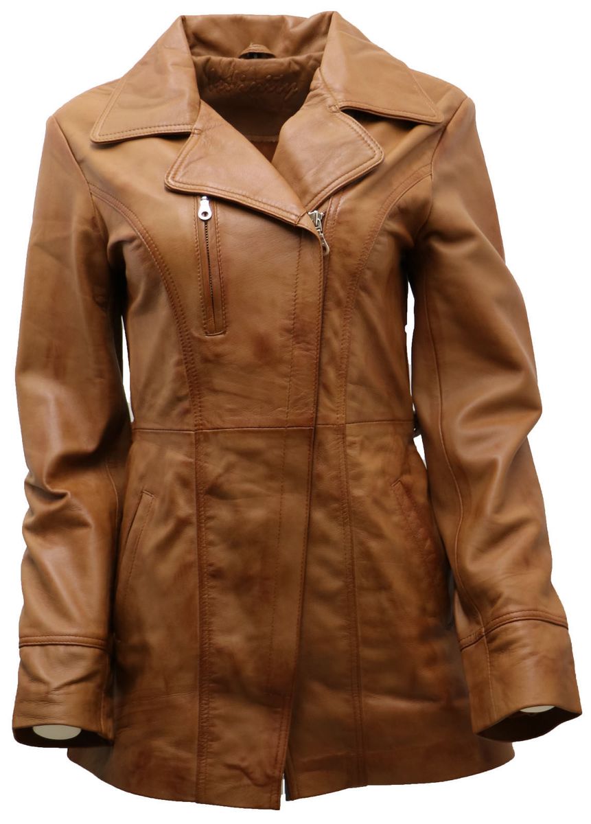 Mittellange Leder-Bikerjacke mit Gürtel