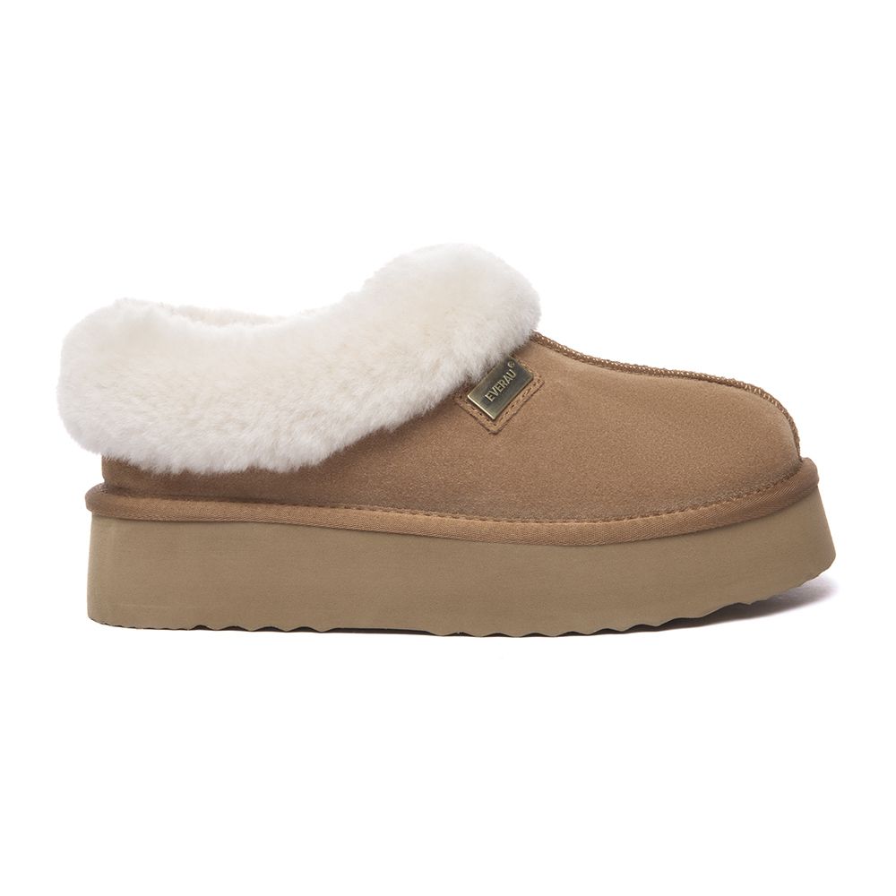 Topknot Plateau-Hausschuhe mit Fell