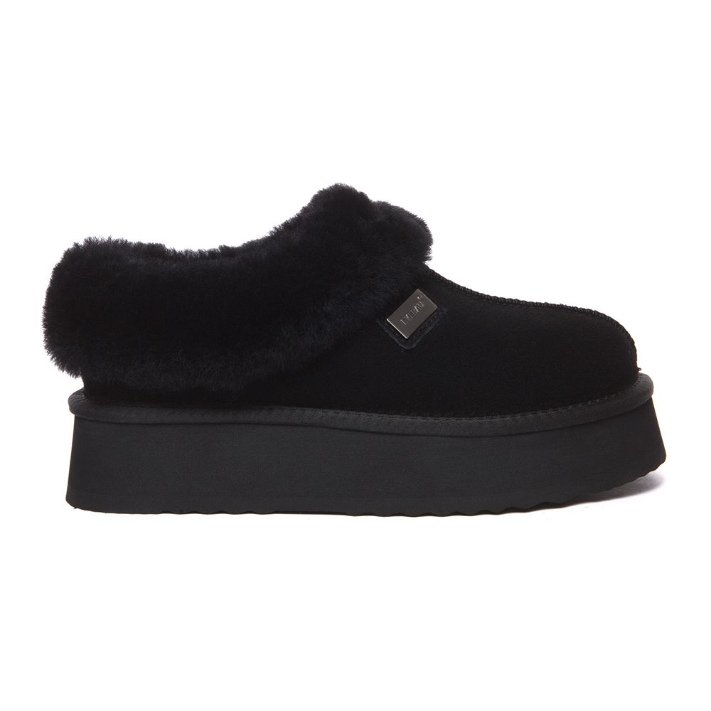 Topknot Plateau-Hausschuhe mit Fell