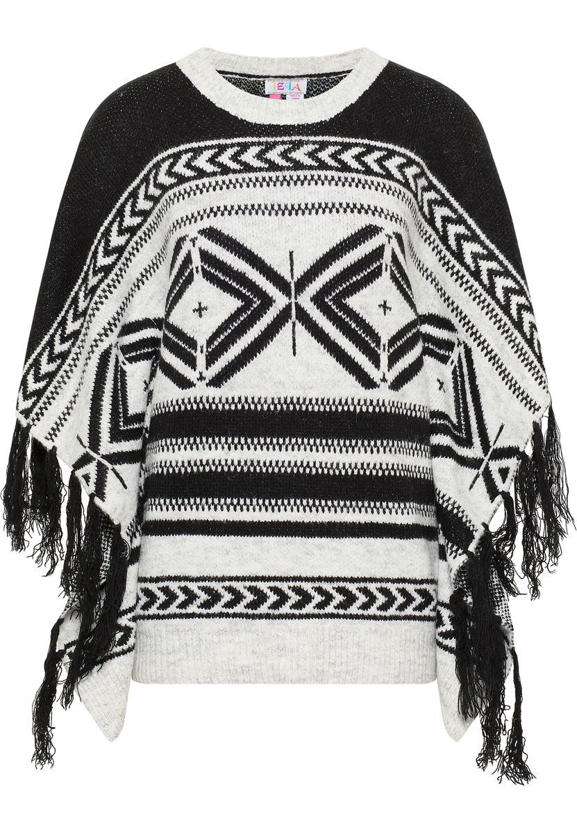 Strickponcho im Boho-Stil mit Fransen