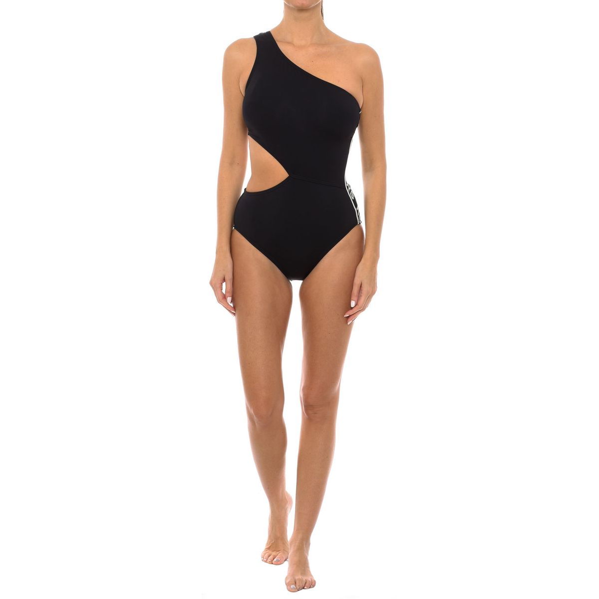 One-Shoulder Badeanzug mit Logo-Besatz