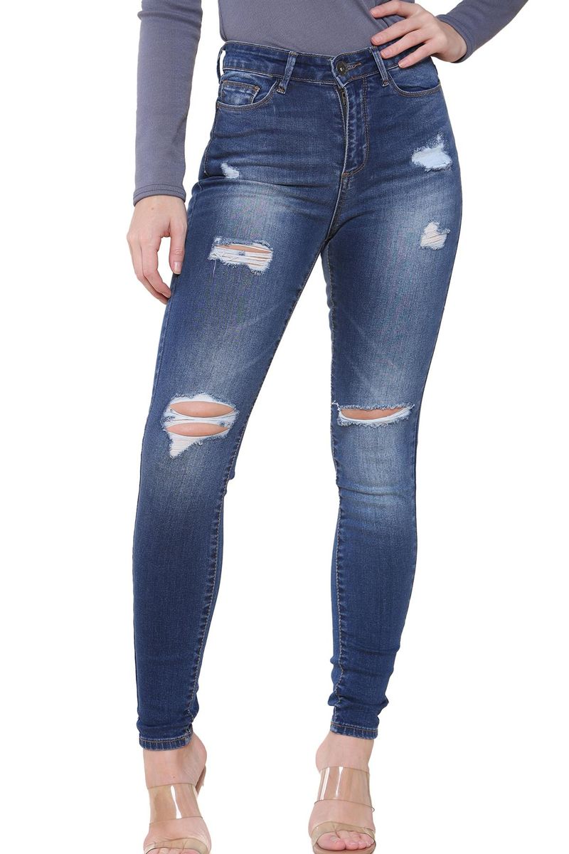 Distressed Skinny-Jeans mit hohem Bund