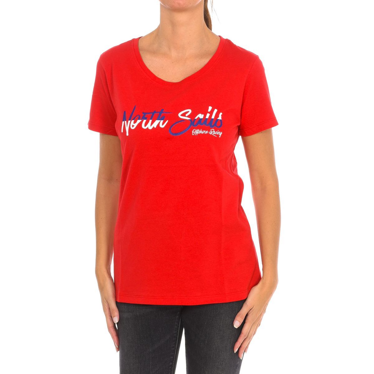V-Ausschnitt T-Shirt mit Logo-Print