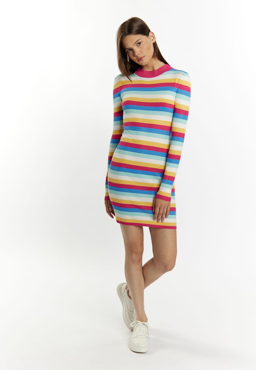 Buntes Gestreiftes Rippstrick-Minikleid