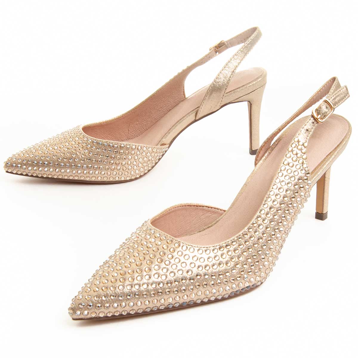 Slingback-Pumps mit Strassbesatz