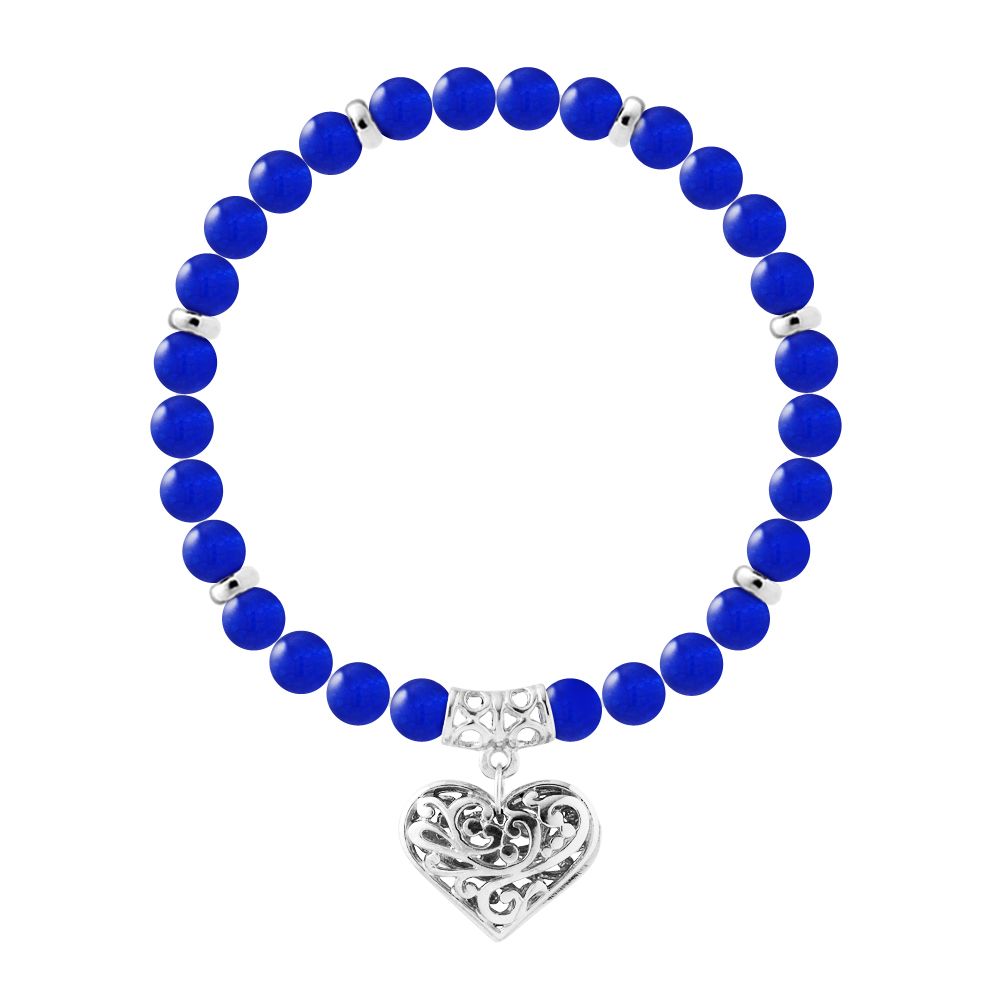 Blaues Chalcedon-Perlenarmband mit Herz