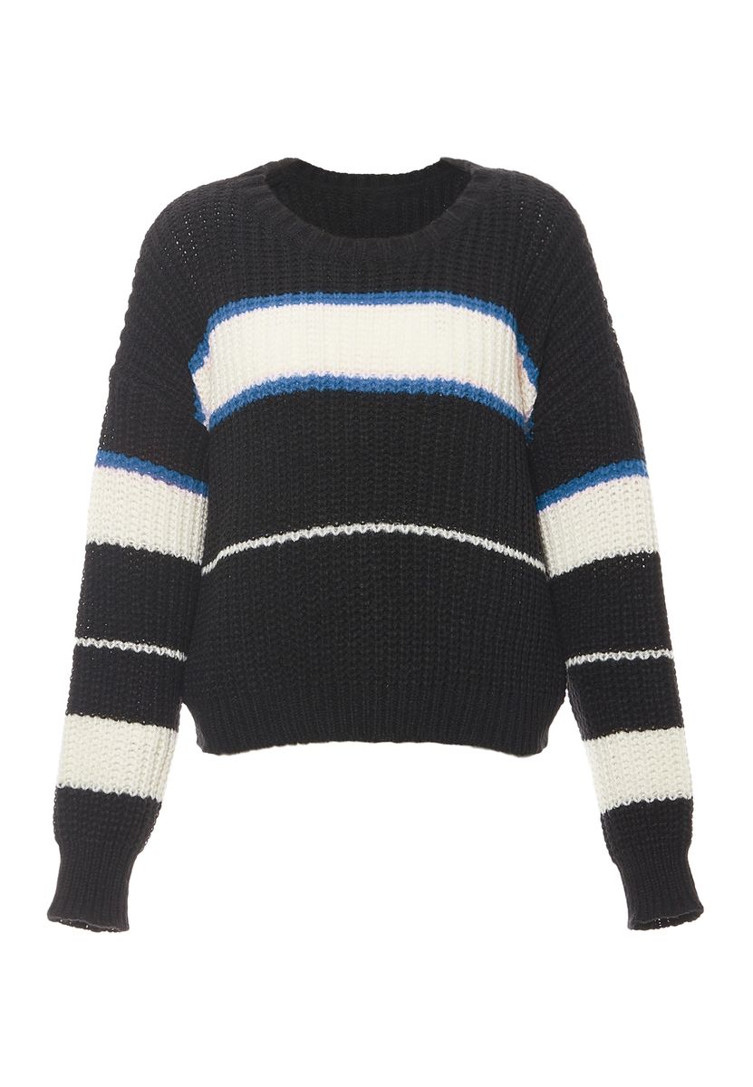 Grobstrick-Pullover mit horizontalen Streifen